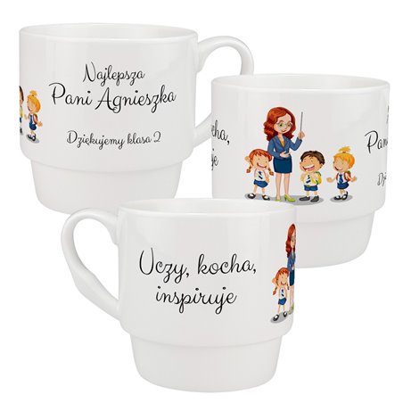 Kubek 300 ml "Uczy, kocha, inspiruje Najlepsza Pani"- prezent z okazji Dnia Nauczyciela.