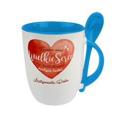 Kubek z łyżeczką dla nauczyciela "Wielkie serce by kształtować małych ludzi".