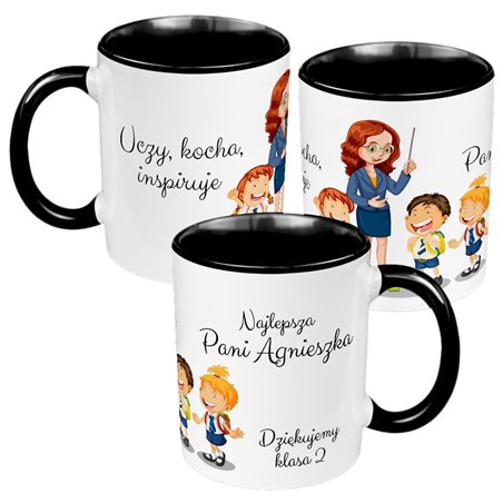Kubek 330 ml kolorowy "Uczy, inspiruje Najlepsza Pani"- piękny prezent z okazji Dnia Nauczyciela.