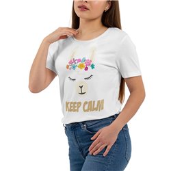 Koszulka z nadrukiem biała (T-shirt) "Keep Calm Lama".