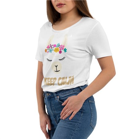 Koszulka z nadrukiem biała (T-shirt) "Keep Calm Lama".