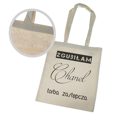 Torba ekologiczna bawełniana z długimi uszami z tekstem "Zgubiłam Chanel"