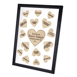 Podziękowania dla Babci- serduszka ze sklejki- piękny plakat w ramce.