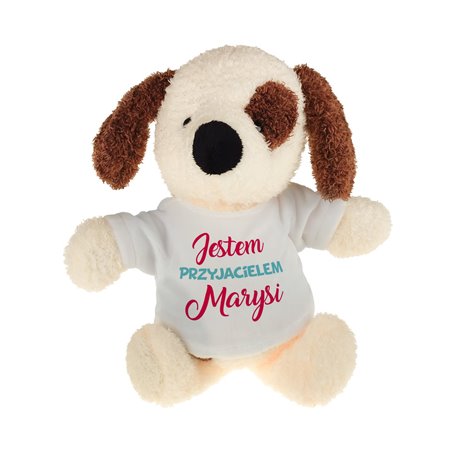 Piesek dla dziecka z grafiką "Przyjaciel"- 22cm.