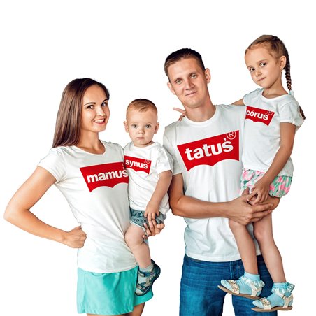 Zestaw koszulek dla całej rodziny- "Tatuś", "Mamuś", "Synuś", "Córuś".