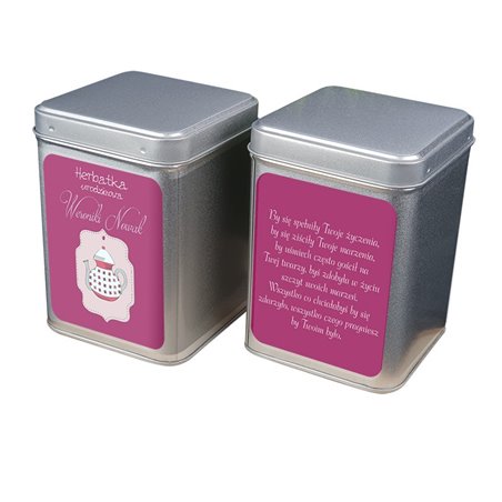 "Herbata urodzinowa" - wspaniały pomysł na prezent - personalizowana puszka na herbatę.