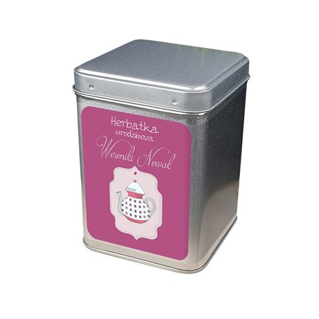 "Herbata urodzinowa" - wspaniały pomysł na prezent - personalizowana puszka na herbatę.