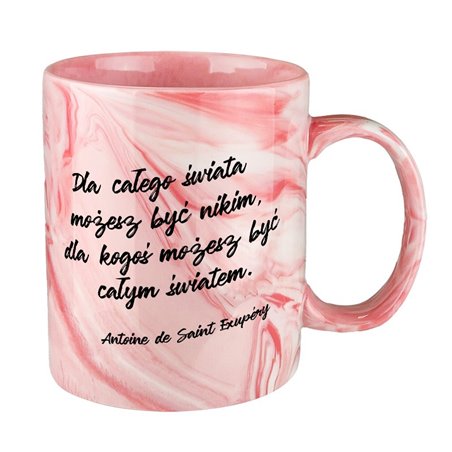 Kubek różowy marmurek specjalnie dla niej- Dzień dobry Piękna.