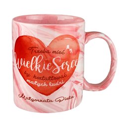 Kubek różowy marmurek specjalnie dla nauczycielki- Wielkie serce.
