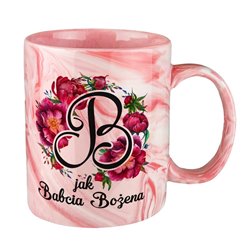 Kubek różowy marmurek specjalnie dla babci- B jak Babcia.