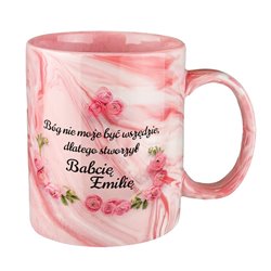Kubek różowy marmurek specjalnie dla babci- Bóg stworzył Babcię.