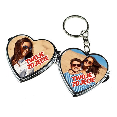 Metalowy brelok lusterko z 2 zdjęciami - idealny na prezent dla kobiety.