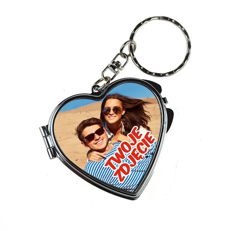Metalowy brelok lusterko z 2 zdjęciami - idealny na prezent dla kobiety.