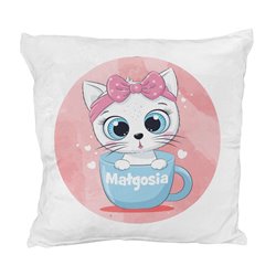 Pluszowa poduszka "Kotek w filiżance" - personalizacja - podaj imię.