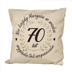 Poduszka lniana (imitująca len) z okazji 70 urodzin. 2