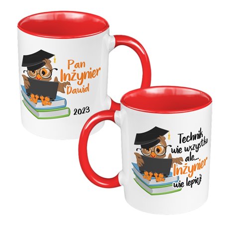 Kubek 330ml kolorowy - gratulacje z okazji obrony inżynierskiej.
