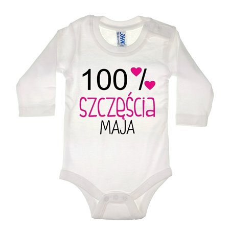 Body dla maluszka z napisem - 100 % szczęścia z imieniem dziecka.