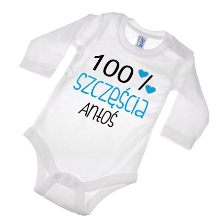Body dla maluszka z napisem - 100 % szczęścia z imieniem dziecka.