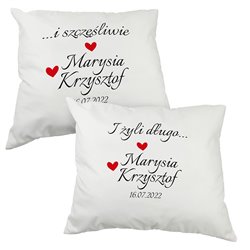 Zestaw poduszek dla pary "I żyli długo i szczęśliwie" - 60 x 50cm- prezent z okazji ślubu.