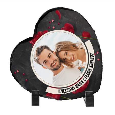 Foto granit (płyta granitowa) w kształcie serca z Twoim zdjęciem- prezent dla rodziców.