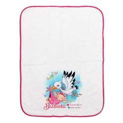 Kocyk z imieniem dla noworodka z metryczką-bocian.