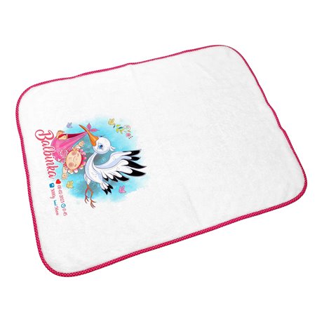 Kocyk z imieniem dla noworodka z metryczką-bocian.