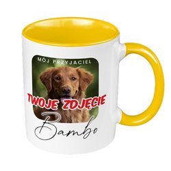 Kubek 330 ml kolorowy z napisem "Mój przyjaciel pies"- ze zdjęciem i imieniem zwierzęcia.