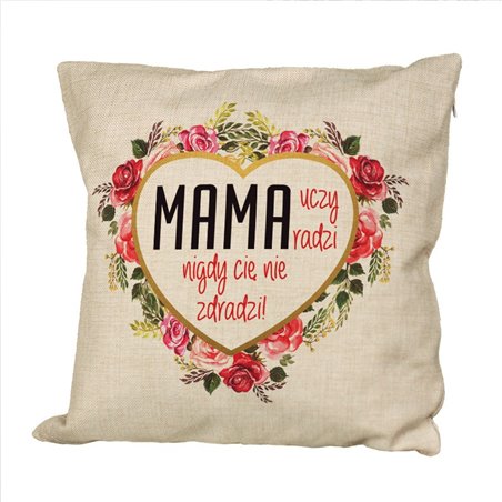 Poduszka lniana (imitująca len) "MAMA"- prezent z okazji Dnia Matki.