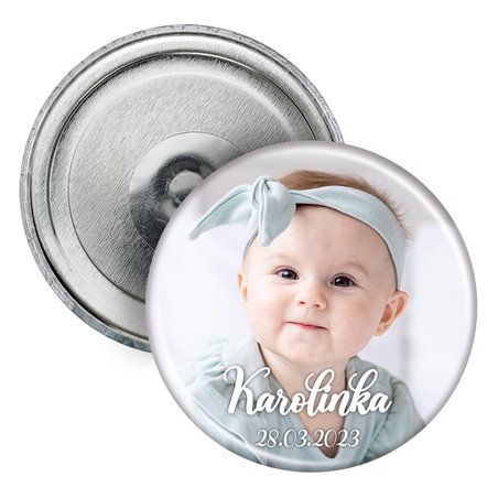 Magnes (okrągły, plastikowy) ze zdjęciem Twojego dziecka oraz imieniem.