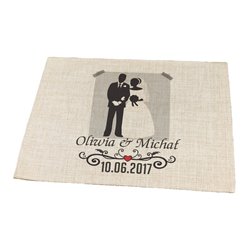 Podkładka lniana (z imitacji lnu) z imionami Młodej Pary i datą ślubu. 2