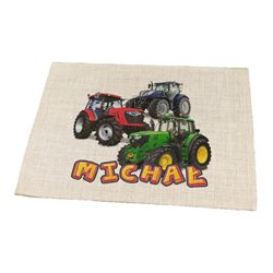 Podkładka lniana (z imitacji lnu)  "Traktory" - podkładka pod talerz z imieniem Twojego dziecka. 2