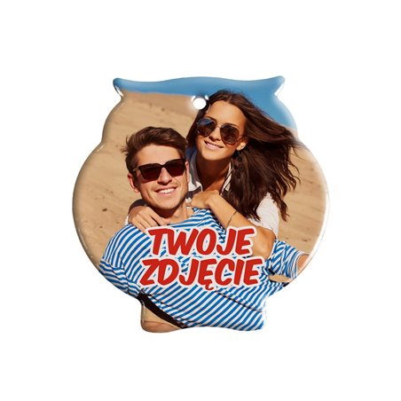 Ceramiczna podkładka pod kubek lub zawieszka ze zdjęciem w kształcie sowy- Z Twoim zdjęciem, tekstem, grafiką.