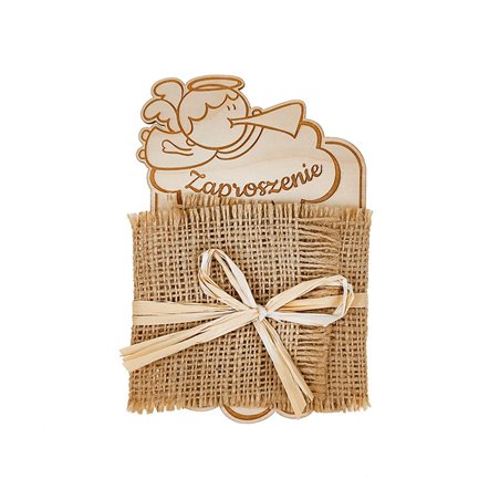 Zaproszenie ze sklejki - chrzest, komunia (aniołek).