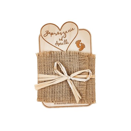 Zaproszenie ze sklejki- chrzest, komunia (stópki).