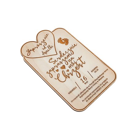 Zaproszenie ze sklejki- chrzest, komunia (stópki).