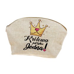 Super kosmetyczka z imitacji lnu z imieniem - Królowa jest tylko jedna.