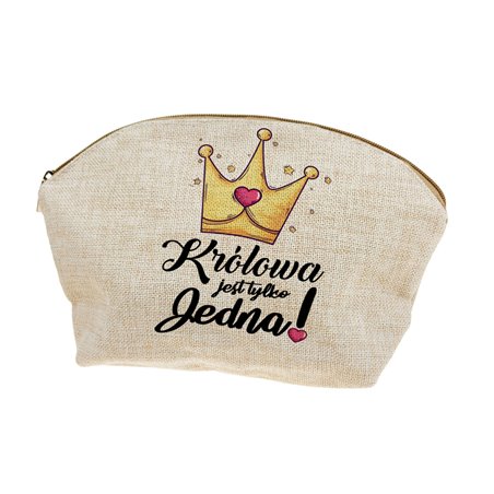 Super kosmetyczka z imitacji lnu z imieniem - Królowa jest tylko jedna.