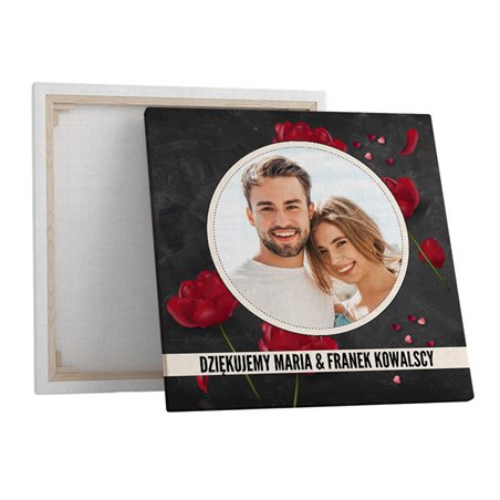 Obraz na płótnie Canvas ze zdjęciem oraz imionami- podziękowania dla rodziców 40 x 40 cm.