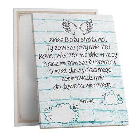 Obraz na płótnie canvas z modlitwą "Aniele Boży"- skrzydełka, 30 x 40cm.