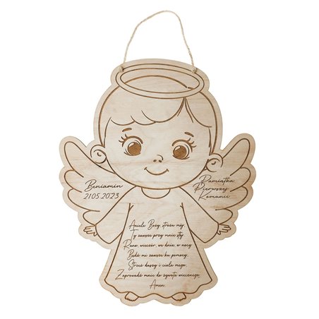Pamiątka chrztu świętego aniołek z modlitwą- wzór 3.
