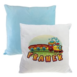 Pluszowa poduszka "Pociąg" - personalizacja - podaj imię- niebieski tył.