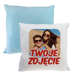 Pluszowa poduszka z Twoim zdjęciem - różowy lub niebieski tył.