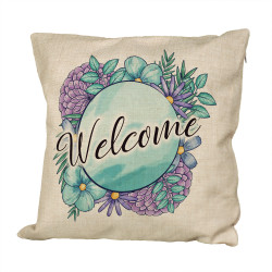 Poduszka lniana (imitująca len) z nadrukiem "Welcome"-... 2