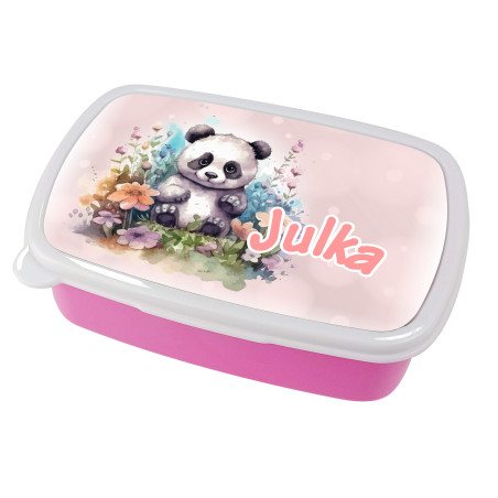 Pudełko na kanapki - śniadaniówka "Panda na łące" z imieniem Twojego dziecka.