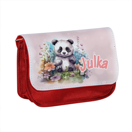 Piórnik personalizowany z imieniem dziecka z grafiką "Panda na łące".