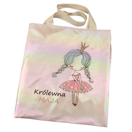 Torba holograficzna różowa dla dziewczynki z imieniem- "Królewna".