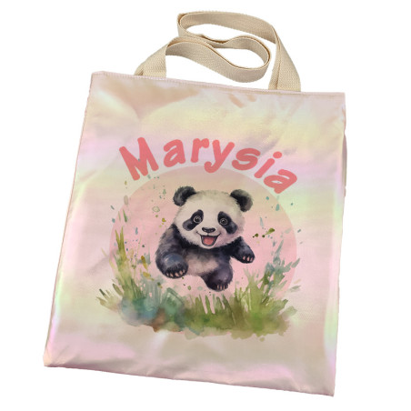 Torba holograficzna różowa dla dziewczynki z imieniem- "Panda".