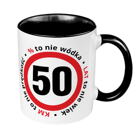 Śmieszny kubek 330 ml kolorowy specjalnie na 50 urodziny.