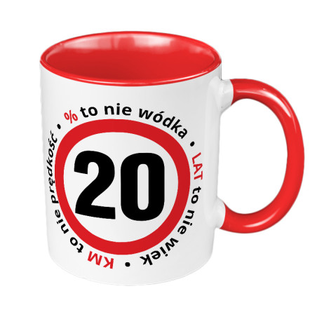 Śmieszny kubek 330 ml kolorowy specjalnie na 20 urodziny.