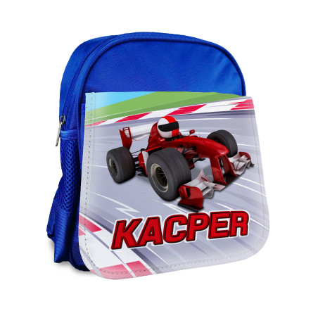 Plecak dla przedszkolaka - Wyścigówka z imieniem.